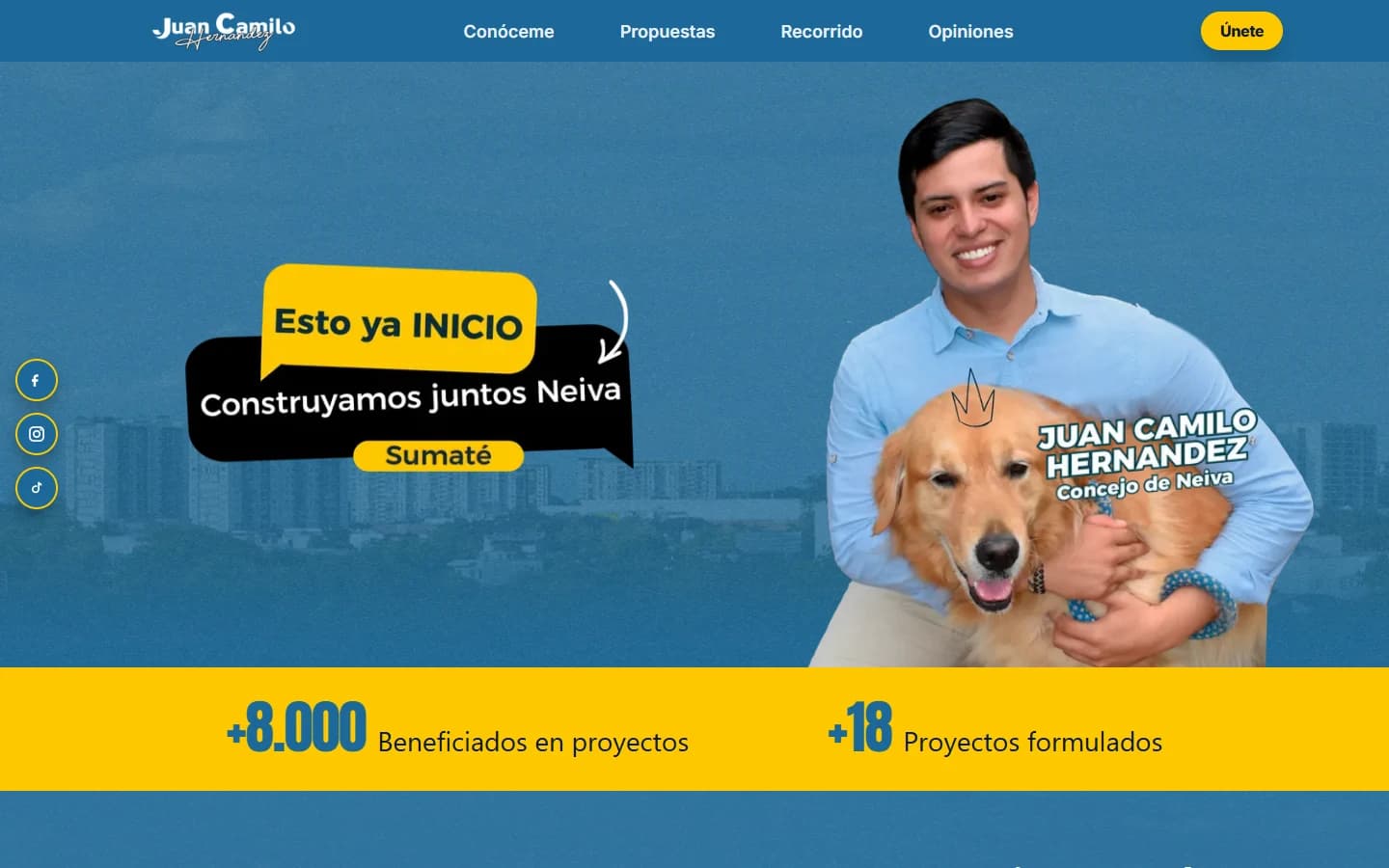 Captura del proyecto Sitio de campaña para concejal de Neiva
