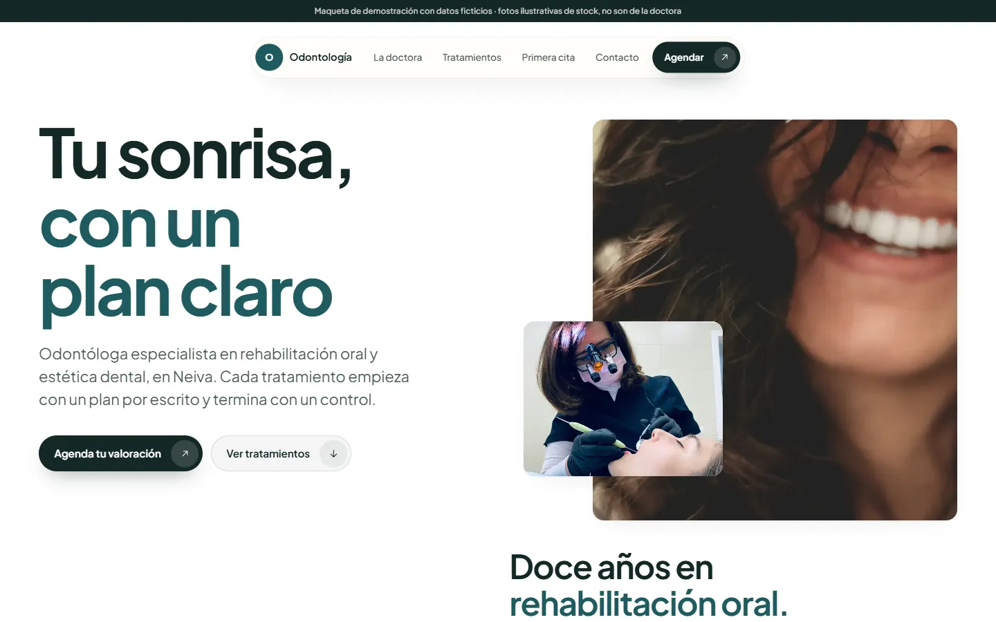 Captura de la página: Sitio para consultorio odontológico